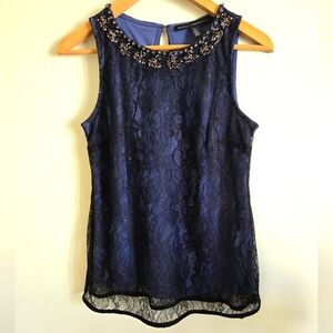 Black House White Market Blue & Black Lace w/ Rhinestone Sleeveless XS Top